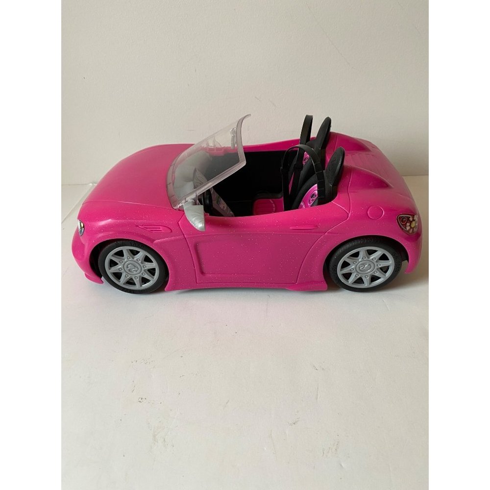 Barbie's sports car hot pink convertible doll size two seats glitter Mattel 2013